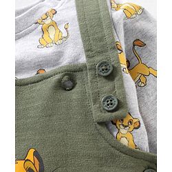 Babyhug Cotton Dungaree With Full Sleeves Inner T-Shirt Set Simba Print - Grey Green