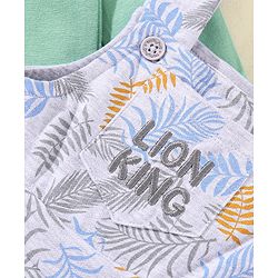 Babyhug Full Sleeves T-Shirt & Dungaree Lion King Embroidery - Green & White