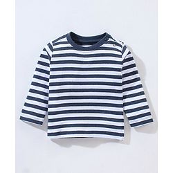 Babyhug Cotton Full Sleeves Striped Tee & Dungaree Set Mickey & Friends Print- Blue