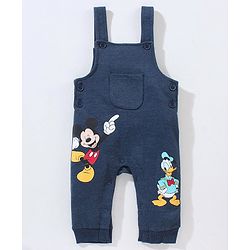 Babyhug Cotton Full Sleeves Striped Tee & Dungaree Set Mickey & Friends Print- Blue