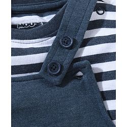 Babyhug Cotton Full Sleeves Striped Tee & Dungaree Set Mickey & Friends Print- Blue
