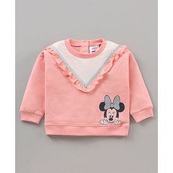 Babyhug 100% Cotton Full Sleeves Top With Frill Detailing & Lounge Pant Glitter Minnie Mouse Print- Pink White