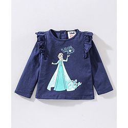Babyhug 100% Cotton Full Sleeves Princess Elsa Top & Glitter Embellished Skirt Set - Navy