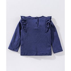 Babyhug 100% Cotton Full Sleeves Princess Elsa Top & Glitter Embellished Skirt Set - Navy