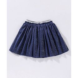 Babyhug 100% Cotton Full Sleeves Princess Elsa Top & Glitter Embellished Skirt Set - Navy