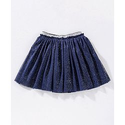 Babyhug 100% Cotton Full Sleeves Princess Elsa Top & Glitter Embellished Skirt Set - Navy