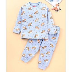 Babyhug Cotton Knit Full Sleeves Night Suit  Fox Print - Blue