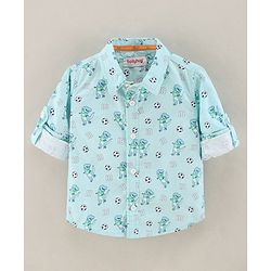 Babyhug Full Sleeve Regular Collar Shirt Oxford Printed - Blue