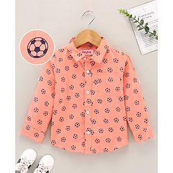 Babyhug Full Sleeves Oxford Shirt With Football Print - Orange