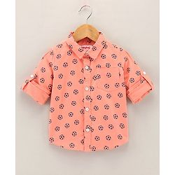 Babyhug Full Sleeves Oxford Shirt With Football Print - Orange