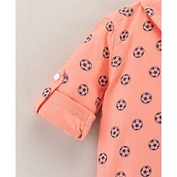 Babyhug Full Sleeves Oxford Shirt With Football Print - Orange