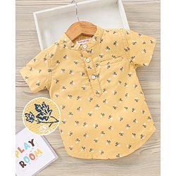 Babyhug Boys Half Sleeves Oxford Kurta Floral Print Shirt - Yellow