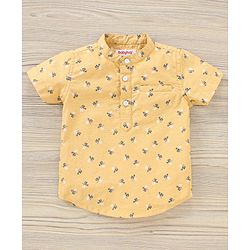 Babyhug Boys Half Sleeves Oxford Kurta Floral Print Shirt - Yellow