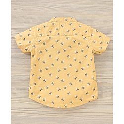 Babyhug Boys Half Sleeves Oxford Kurta Floral Print Shirt - Yellow