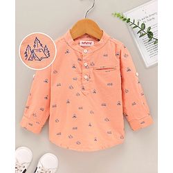 Babyhug 100% Cotton Full Sleeves Kurta Shirt Camp Fire Print - Orange