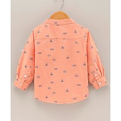 Babyhug 100% Cotton Full Sleeves Kurta Shirt Camp Fire Print - Orange