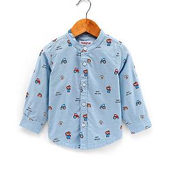 Babyhug 100% Cotton Full Sleeve Oxford Shirt House Print - Blue