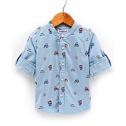 Babyhug 100% Cotton Full Sleeve Oxford Shirt House Print - Blue