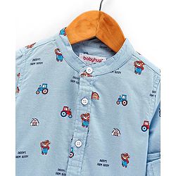 Babyhug 100% Cotton Full Sleeve Oxford Shirt House Print - Blue