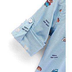 Babyhug 100% Cotton Full Sleeve Oxford Shirt House Print - Blue