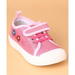 Cute Walk by Babyhug Casual Shoes With Floral Embroidery & Velcro Closure - Pink