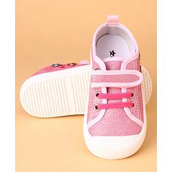 Cute Walk by Babyhug Casual Shoes With Floral Embroidery & Velcro Closure - Pink