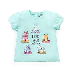 Babyhug Half Sleeves Top Kitty Graphics - Light Blue