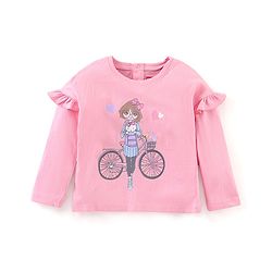 Babyhug Full Sleeves Tee with Graphics & Frill Detailing - Pink