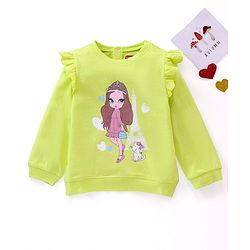 Babyhug Full Sleeves Tee with Graphics And Frill Detailing - Lime