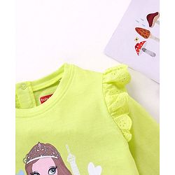 Babyhug Full Sleeves Tee with Graphics And Frill Detailing - Lime