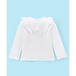 Babyhug 100% Cotton Knit Full Sleeves T-Shirt with Glitter Text Graphics & Frill Detailing - White