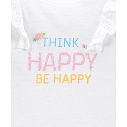 Babyhug 100% Cotton Knit Full Sleeves T-Shirt with Glitter Text Graphics & Frill Detailing - White
