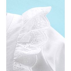 Babyhug 100% Cotton Knit Full Sleeves T-Shirt with Glitter Text Graphics & Frill Detailing - White