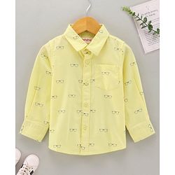 Babyhug Cotton Woven Full Sleeves Shirt Glasses Print - Yellow