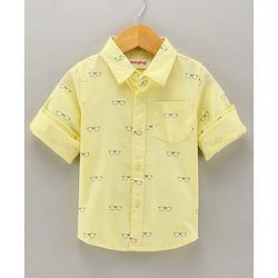 Babyhug Cotton Woven Full Sleeves Shirt Glasses Print - Yellow
