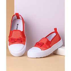 Cute Walk by Babyhug Casual Shoes With Velcro Closure Polka Dot Print- Red