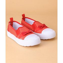 Cute Walk by Babyhug Casual Shoes With Velcro Closure Polka Dot Print- Red