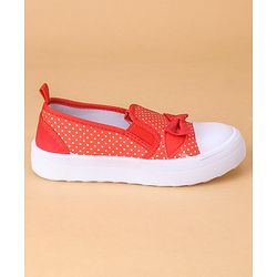 Cute Walk by Babyhug Casual Shoes With Velcro Closure Polka Dot Print- Red