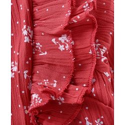 Babyhug Full Sleeves Printed Rayon Crinkle-Crepe Top With Ruffle Detailing- Red