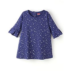 Babyhug 100% Cotton Full Sleeves Frocks With Headband Star Print - Blue