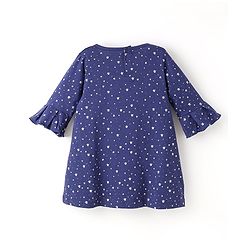 Babyhug 100% Cotton Full Sleeves Frocks With Headband Star Print - Blue