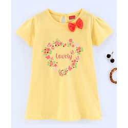 Babyhug 100% Cotton Half Sleeves Frock Floral Print - Red & Yellow