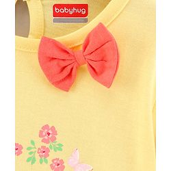Babyhug 100% Cotton Half Sleeves Frock Floral Print - Red & Yellow