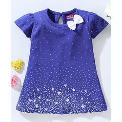 Babyhug 100% Cotton Short Sleeves Frock Stars Print - Navy Blue