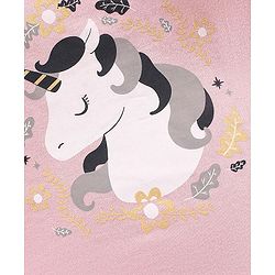 Babyhug Cotton Knit Half Sleeves Unicorn Print Tee with Frill & Glitter Detailing - Pink