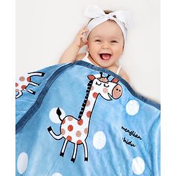 Babyhug Premium Reversible Plush Soft & Warm Double Layer Blanket Giraffe Print - Blue