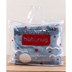 Babyhug Premium Reversible Plush Soft & Warm Double Layer Blanket Giraffe Print - Blue