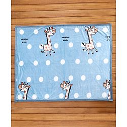 Babyhug Premium Reversible Plush Soft & Warm Double Layer Blanket Giraffe Print - Blue