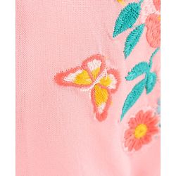 Babyhug Full Sleeves Floral Embroidery Dress With Belt - Pink