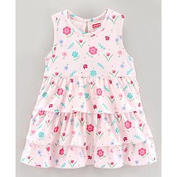 Babyhug 100% Cotton Knit Sleeveless Singlet Frock with Bloomer Floral Print - Coral main image 0